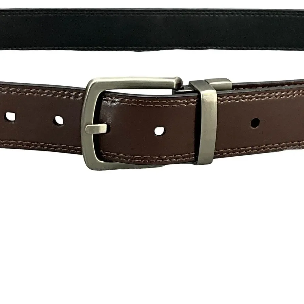Dickies Reversible Black Brown Leather Brush Nickel Buckle Belt Men 40”- 46”